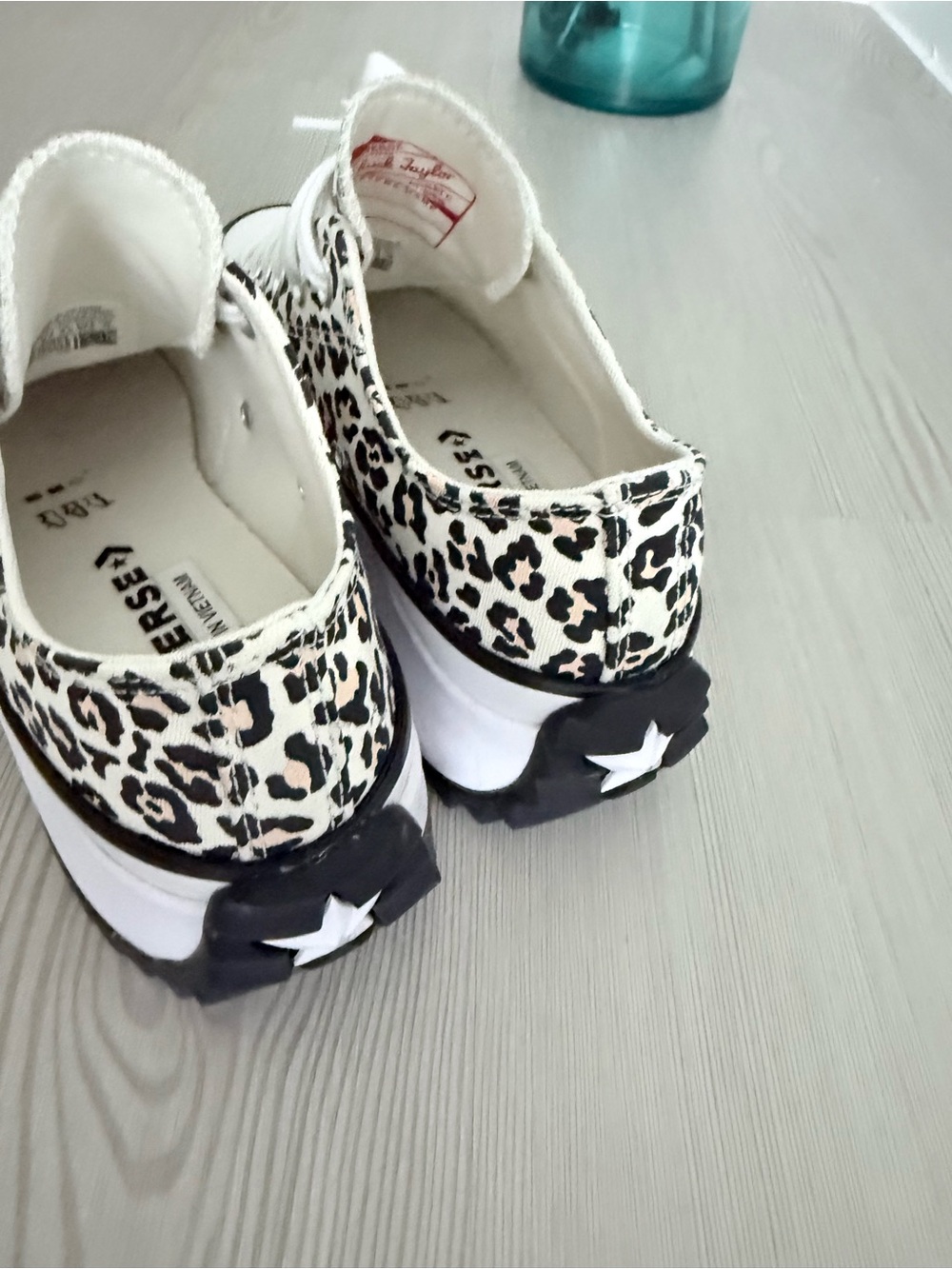 Leopard Print Platform Sneakers - White/Cream - Picture 2 of 10